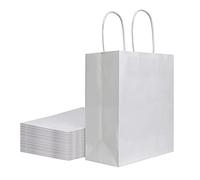 bagmad Paquete de 50 bolsas de papel kraft blanco mediano de 8 x 4.7 x 10 pulgadas con asas a granel, bolsas de regalo, manualidades, compras, venta al por menor, fiesta de cumpleaños, bolsas de boda,
