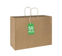 bagmad Paquete de 50 bolsas de papel kraft marrón de 16 x 6 x 12 pulgadas con asas a granel, bolsas de papel reciclado grandes, bolsas de regalo, bolsas de comestibles, bolsas de venta al por menor,