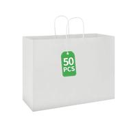 bagmad Paquete de 50 bolsas grandes de papel kraft blanco de 16 x 6 x 12 pulgadas con asas a granel para compras, bodas, comestibles, mercancías, negocios, manualidades, bolsas de regalo (50 unidades)