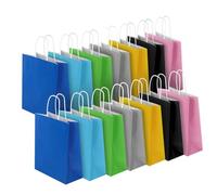 bagmad Paquete de 70 bolsas pequeñas de papel kraft natural liso de 6 x 3.2 x 8 pulgadas con asas a granel, 7 bolsas de regalo de colores surtidos para bolsas de recuerdos de fiesta, boda, cumpleaños