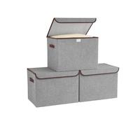 Bagnizer Cajas Almacenaje con Tapa, Set de 3 Plegable Cestas Organizadoras con Asas, Cajas Organizadoras Ropa para Libros, Mantas, Sábanas, Gris, 25×20×15cm