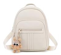 BAGOK Mini Mochila Mujer - Elegante mochila pequeña de cuero vegano acolchado, con llavero de peluche & borla - Perfecta para uso diario, escuela o viaje（Blanco Crema）