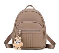 BAGOK Mini Mochila Mujer - Elegante mochila pequeña de cuero vegano acolchado, con llavero de peluche & borla - Perfecta para uso diario, escuela o viaje（Marrón）