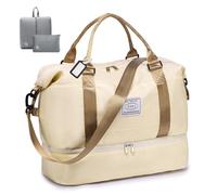 BAGROUPS Bolsa de Viaje 45x36x20 Avion Impermeable Bolsa Deporte con Compartimento para Zapatos Maleta de Cabina Grande Bolsos de Viaje Fin de Semana para Gimnasio Deporte Mujer Hombre, Beige