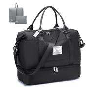 BAGROUPS Bolsa de Viaje 45x36x20 Avion Impermeable Bolsa Deporte con Compartimento para Zapatos Maleta de Cabina Grande Bolsos de Viaje Fin de Semana para Gimnasio Deporte Mujer Hombre, Negro
