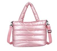 Bags Women Winter Handbags Mobile Space Glossy Female Down Cotton-padded Jacket Shoulder Handbag(PINK)