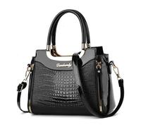 BAGSBLACK Bolso Negro de Mano Elegante para Mujer, Cuero PU con Diseño tipo Cocodrilo, Asas dobles y Correa de Hombro Ajustable, Bolsos para Mujeres Bandolera con Bolsillos Interiores y Cremallera.