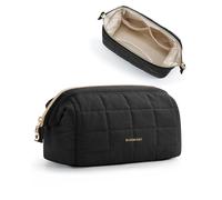 BAGSMART Bolsa de maquillaje bolsa de cosméticos bolsa de viaje bolsa de maquillaje acolchada hinchada, bolsa ancha para abrir, accesorios de viaje, artículos de tocador, pinceles, Negro, Elegante y
