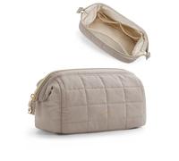 BAGSMART Bolsa de maquillaje, neceser de viaje, bolsa de aseo acolchada, bolsa organizadora de maquillaje, bolsa de gran apertura, utensilios de viaje, artículos de tocador, cepillos, camel, Práctico