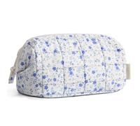 BAGSMART Bolsa de maquillaje, neceser de viaje, bolsa de aseo acolchada, bolsa organizadora de maquillaje, bolsa de gran apertura, utensilios de viaje, artículos de tocador, cepillos, Azul Flores