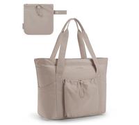 bagsmart Bolso de mano plegable para mujer, bolso de la compra, bolsa de deporte, bolsa de playa, 20 L, con cremallera y compartimento para ordenador portátil, para viajes, trabajo, fitness, camel, 39
