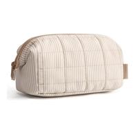 BAGSMART Estuche de maquillaje, estuche de viaje, neceser acolchado, bolsa de maquillaje, bolsa de gran apertura, utensilios de viaje, artículos de tocador, cepillos, Caqui a rayas, 23,5 x 11,5 x 15