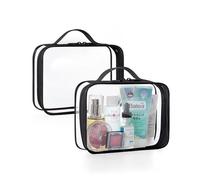 BAGSMART Neceser Transparente, Paquete de 3 Bolsas de Aseo aprobadas por la TSA, Negro Activo, con asa y Apertura de 180°, 2 Pack, Medium, Simplicidad