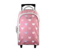 Bagtrotter - Lili Lou - Mochila escolar - Mochila con ruedas - Gris y rosa - 2 compartimentos con cremallera - 1 bolsillo para botella - 33x16x45cm - Tirantes acolchados - Espalda acolchada -