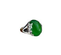 Bague Ouverte en S925 Incrusté à la Main Vintage Sculpté Bdure Glace Vert Calcédoine Bague Bague Bijoux, Cadeaux Pour AmoureuxGrande version 15 * 18mm, 18#