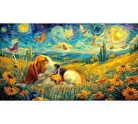 Báguila Dog in Field with Mariposas Puzzle de 1000 Piezas de Papel Reciclado para Adultos - Regalo Divertido & Actividad Familiar Decoración de Pared 38x52/1000pcs