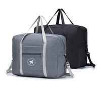 BAGZY 2X Bolsa de Viaje Plegable Maleta Cabina Grande Bolsa de Hombro de Gimnasio Mano Maleta de Viaje Weekend Cabina de Equipaje Holdall Negro+Gris