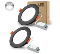 BAGZY Downlight Led Negro Techo Empotrable, 2x 7W Foco techo Redondo=70W (700 LM) 6000K (Luz Blanco Frío), IP44,Recorte 80-90mm, AC 220-240V,Foco de Techo Ultraplano para Dormitorio,Baño,Cocina