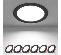 BAGZY Downlight LED Techo Empotrable 7W Negro 220V IP44 Blanca Fria 6000K Interior Focos Techo Redondo Extraplano Recorte 65-75mm Ojos de Buey LED para Baño Cocina Pack de 6（Modelo sin conductor）