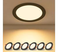 BAGZY Downlight LED Techo Empotrable 7W Negro 220V IP44 Blanco Cálido 3000K Interior Focos Techo Redondo Extraplano Recorte 65-75mm Ojos de Buey LED para Baño Cocina Pack de 6（Modelo sin conductor）