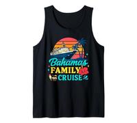 Bahamas Family Cruise Retro Sunset Hibiscus Summer Vacation Camiseta sin Mangas