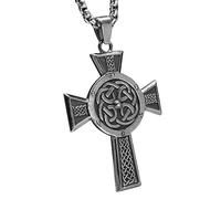 bahamut Collar con colgante de cruz de nudo celta vikingo Odin para hombre, acero inoxidable, amuleto nórdico vintage, regalos vikingos para hombres, Acero inoxidable, No es una piedra preciosa