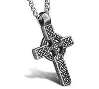 bahamut Collar con colgante de cruz de triquetra con nudo celta para hombres y mujeres, amuleto de protección de la Trinidad nórdico vintage vikingo, irlandés, joyería de regalo, Grande, Acero