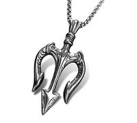 bahamut Neptune Poseidon Trident - Collar de protección de armas para hombre, amuleto de Grecia, colgante de oro, cadena de acero inoxidable, 1.57x2.4x25inch, Acero inoxidable, Sin piedra preciosa