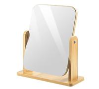 Bahan alamy Espejo de maquillaje de pie de madera con rotación de 360 grados, espejo de mesa de pie para tocador, baño, dormitorio (22 x 17 cm)