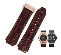 BAHDB Nueva correa de reloj negra marrón de goma de cuero de vaca auténtico 26 * 19mm, para Hublot BIG BANG correa de reloj hebilla inoxidable(Brown rose gold)