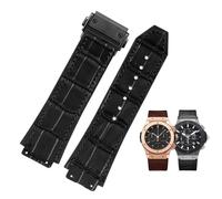BAHDB Nueva correa de reloj negra marrón de goma de cuero de vaca auténtico 26 * 19mm, para Hublot BIG BANG correa de reloj hebilla inoxidable(Black black)