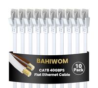 BAHIWOM Cable Ethernet Cat8 de 3 Metros (10 Piezas), 40Gbps/2000MHz Cat 8 Cable de Red Plano RJ45 LAN Internet, Compatible con Router, con Laptop, con PS5, con TV - Blanco