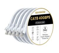 BAHIWOM Cable Ethernet Cat8 de 3 Metros (5 Piezas), 40Gbps/2000MHz Cat 8 Cable de Red Plano RJ45 LAN Internet, Compatible con Router, con Laptop, con TV - Blanco