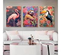 Baibexing Animales: Flamencos, Tucanes, Perezosos, Flores. Lienzo, Póster E Impresiones Para Decoración De Pared En La Sala De Estar. 30X40Cmx3Pcs Sin Marco