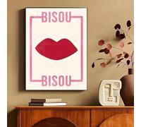 Baibexing Bisou & More Amore - Lienzo Francés Rosa Con Impresión De Buenos Días, Buenas Noches, Póster De Arte De Pared Para Sala De Estar Moderna, Decoración Del Hogar, Tamaño A12 30X40Cm Sin Marco