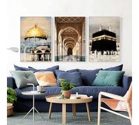 Baibexing Caligrafía Islámica Allahu Akbar Kaaba Lugar Sagrado La Mezquita Carteles Lienzo Pintura Arte De Pared Cuadros Decoración De Sala De Estar 50X70Cmx3Pcs Sin Marco