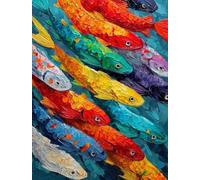 Baibexing Cuadro Abstracto Azul Con Textura De Banco De Peces, Arte Mural De Mundo Submarino, Láminas Decorativas Para El Hogar, Tamaño A8. 40X50Cm Sin Marco