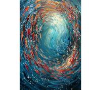 Baibexing Cuadro Abstracto Azul Con Textura De Banco De Peces, Arte Mural De Mundo Submarino, Láminas Decorativas Para El Hogar, Tamaño A5. 40X60Cm Sin Marco