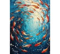 Baibexing Cuadro Abstracto Azul Con Textura De Banco De Peces, Arte Mural De Mundo Submarino, Láminas Decorativas Para El Hogar A7 40X50Cm Sin Marco