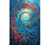 Baibexing Cuadro Abstracto Azul Con Textura De Banco De Peces, Arte Mural De Mundo Submarino, Láminas Decorativas Para El Hogar, Tamaño A4. 40X50Cm Sin Marco