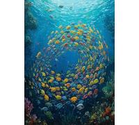 Baibexing Cuadro Abstracto Azul Con Textura De Banco De Peces, Arte Mural De Mundo Submarino, Láminas Decorativas Para El Hogar A12 30X40Cm Sin Marco
