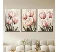 Baibexing Cuadro Abstracto De Tulipanes Rosas Con Motivos Florales Sobre Lienzo. Lámina Decorativa Para La Pared Del Salón O El Hogar. 60X80Cmx3Pcs Sin Marco