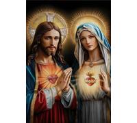 Baibexing Cuadro Antiguo Cristiano Religioso De Jesús Y La Virgen María, Sagrado Corazón, Sobre Lienzo, Póster Católico Del Santo Niño Jesús, Decoración Cristiana Para El Hogar A2 60X90Cm Sin Marco