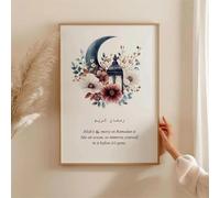 Baibexing Cuadro Decorativo De Pared Con Citas Islámicas Sobre Flores Y Ramadán, Ramadán Mubarak, Para Decoración Del Hogar, Tamaño A2. 21X30Cm Sin Marco