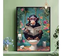 Baibexing Divertido Mono Leyendo El Periódico En El Baño, Lienzo, Póster, Impresiones, Arte De Pared, Imagen Para Sala De Estar, Decoración Del Hogar, Tamaño A8 40X50Cm Sin Marco