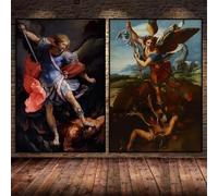 Baibexing Piezas Vintage De San Miguel Arcángel Derrotando A Satanás, Lienzo De Pintura, Arte De Pared, Carteles, Impresiones Religiosas Para Decoración Del Hogar 40X60Cmx2Pcs Sin Marco