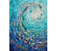 Baibexing Pintura Abstracta De Banco De Peces Azules Sobre Lienzo Con Textura De Mundo Submarino. Pósteres Y Láminas De Arte Mural De Banco De Peces Para Decoración Del Hogar A11 21X30Cm Sin Marco