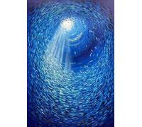 Baibexing Pintura Abstracta De Banco De Peces Azules Sobre Lienzo Con Textura De Mundo Submarino. Pósteres De Arte Mural De Banco De Peces. Impresiones Para Decoración Del Hogar A10 50X70Cm Sin Marco