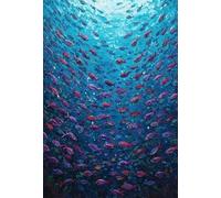 Baibexing Pintura Abstracta De Un Banco De Peces Azules Sobre Lienzo Con Textura De Mundo Submarino. Pósteres De Arte Mural De Bancos De Peces Para Decoración Del Hogar A9 50X70Cm Sin Marco