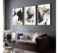 Baibexing Póster Abstracto De Pintura En Lienzo Con Manchas De Pintura Dorada Y Negra, Impresión Artística De Pared Para Decoración Del Hogar. 40X60Cmx3Pcs Sin Marco
